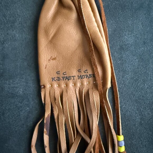 Leather Fringed Beaded Medicine Bag By K.D. Fast Horse - Picture 4 of 5